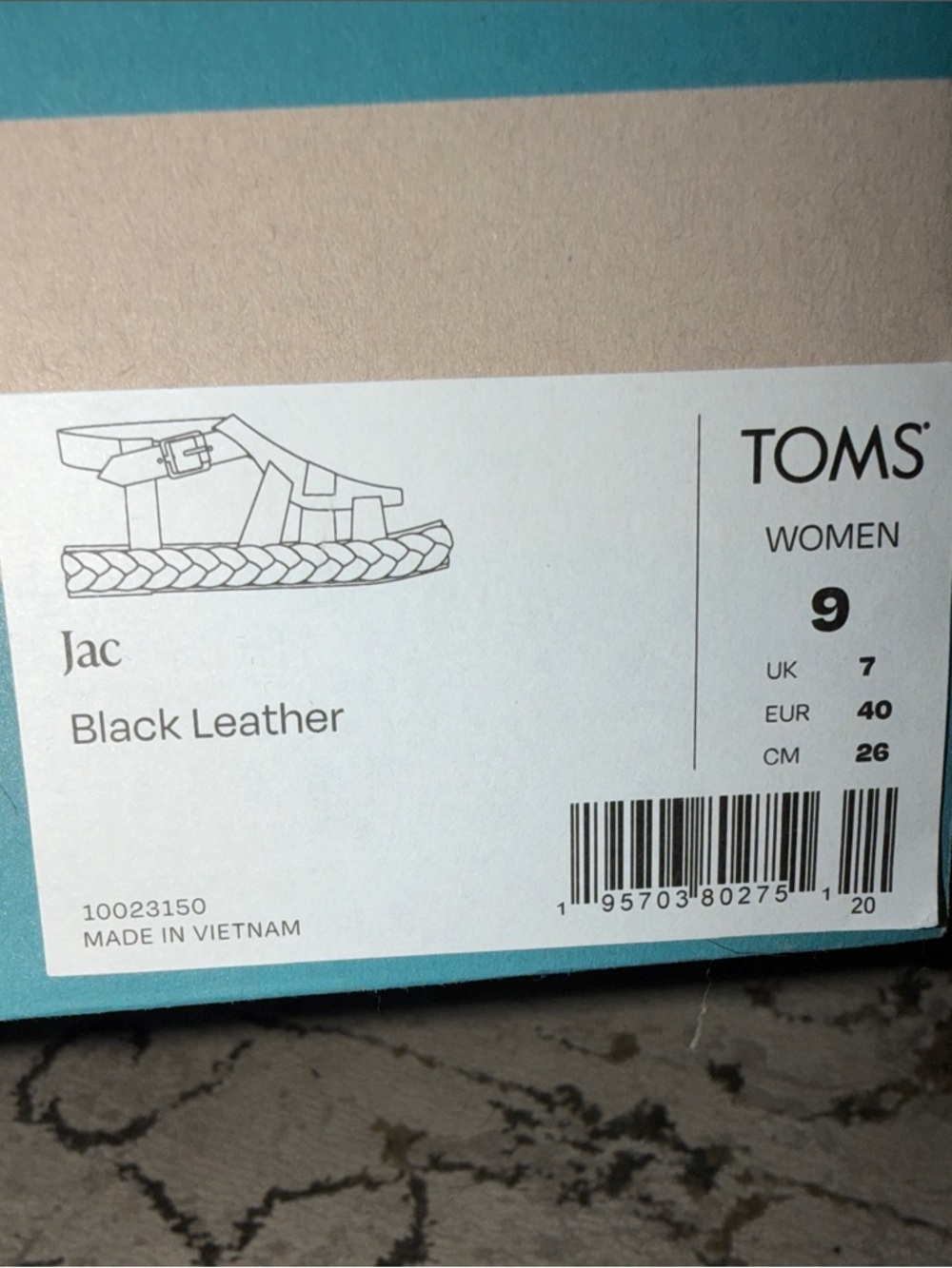 BRAND NEW! Worn once! TOMS Jac Black Leather Women's Sandal - Black - Picture 4 of 8